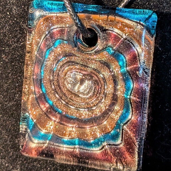 None Jewelry - Purple, Blue and Gold Glass Pendant Necklace